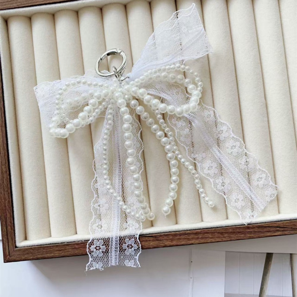 Phone Accessories Aesthetic - Cute Lace Keychain Y2K White Bag