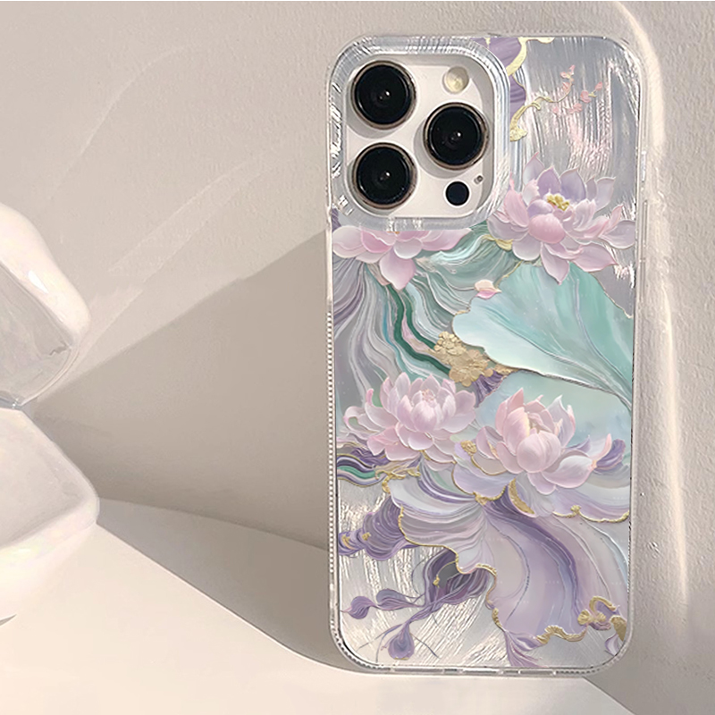 Phone Accessories Aesthetic - Dreamy Purple Lotus Print Aesthetic Phone